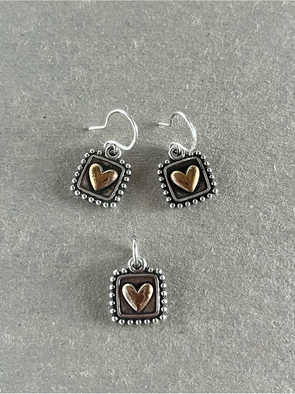 Retired James Avery Radiant Heart Silver Bronze Charm Earrings Pendant